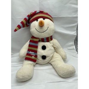 Russ Snowdin Snowman Plush Jesus Loves Me Stripe Scarf Hat Stuffed Animal